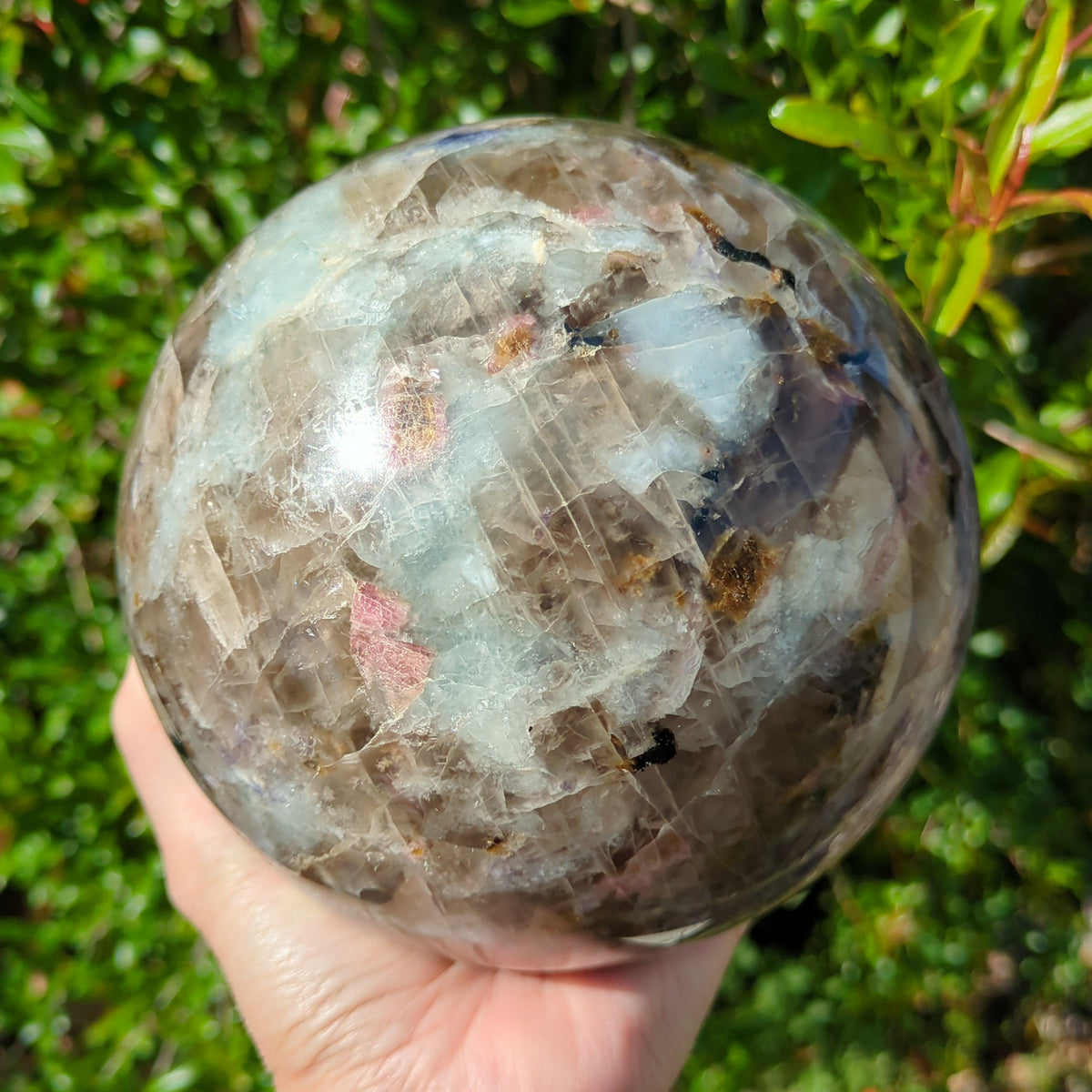 Lepidolite Mix - Large Sphere with Pink and Black Tourmaline, Smoky Quartz and Aquamarine (14cm) - 3.7kg