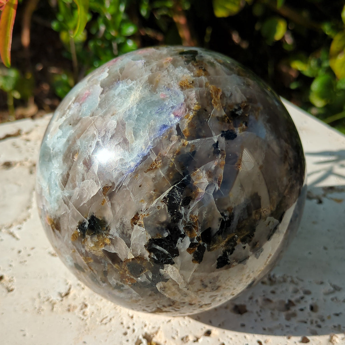 Lepidolite Mix - Large Sphere with Pink and Black Tourmaline, Smoky Quartz and Aquamarine (14cm) - 3.7kg