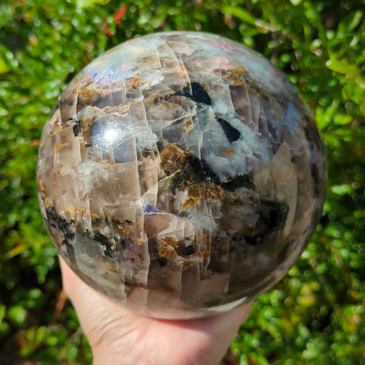 Lepidolite Mix - Large Sphere with Pink and Black Tourmaline, Smoky Quartz and Aquamarine (14cm) - 3.7kg