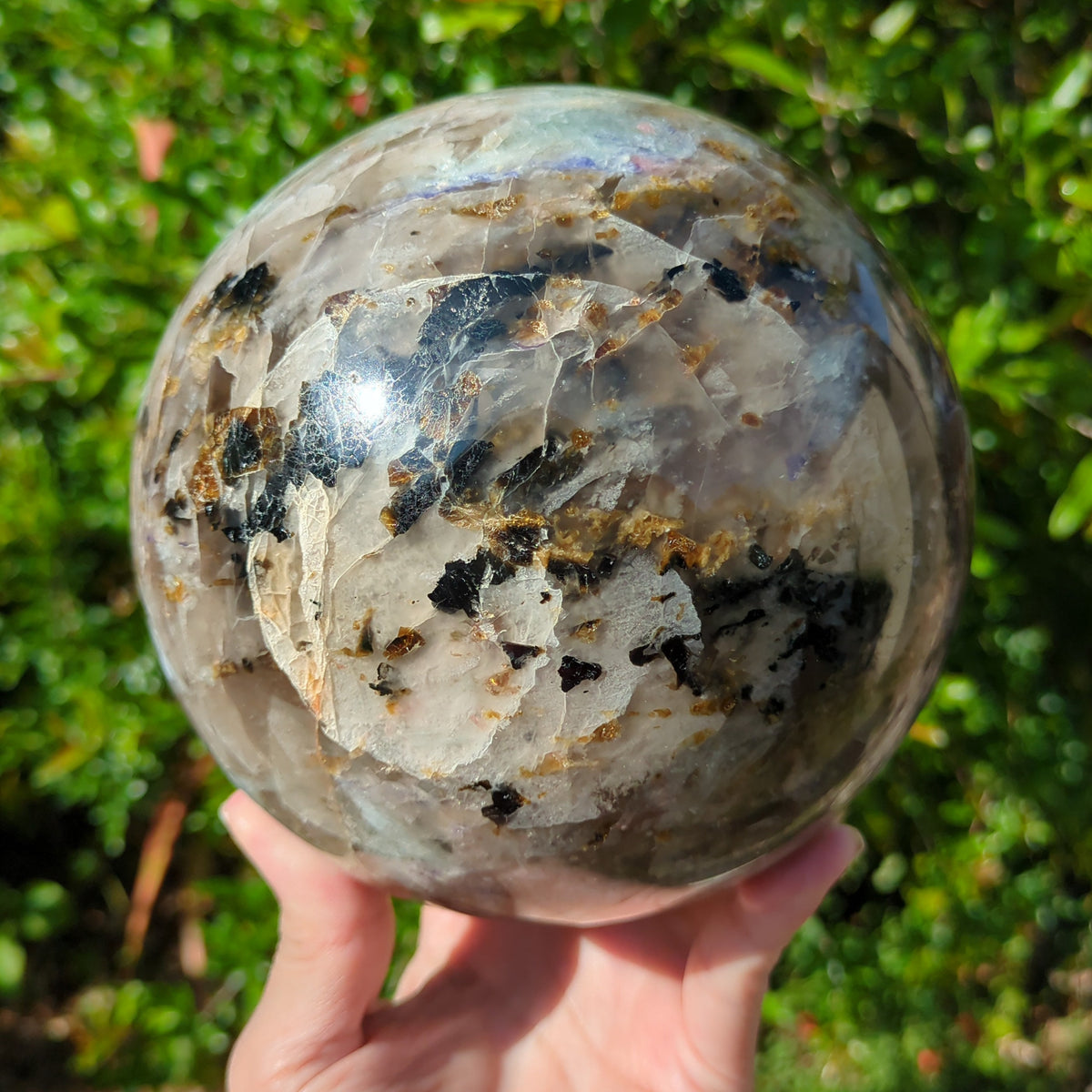 Lepidolite Mix - Large Sphere with Pink and Black Tourmaline, Smoky Quartz and Aquamarine (14cm) - 3.7kg