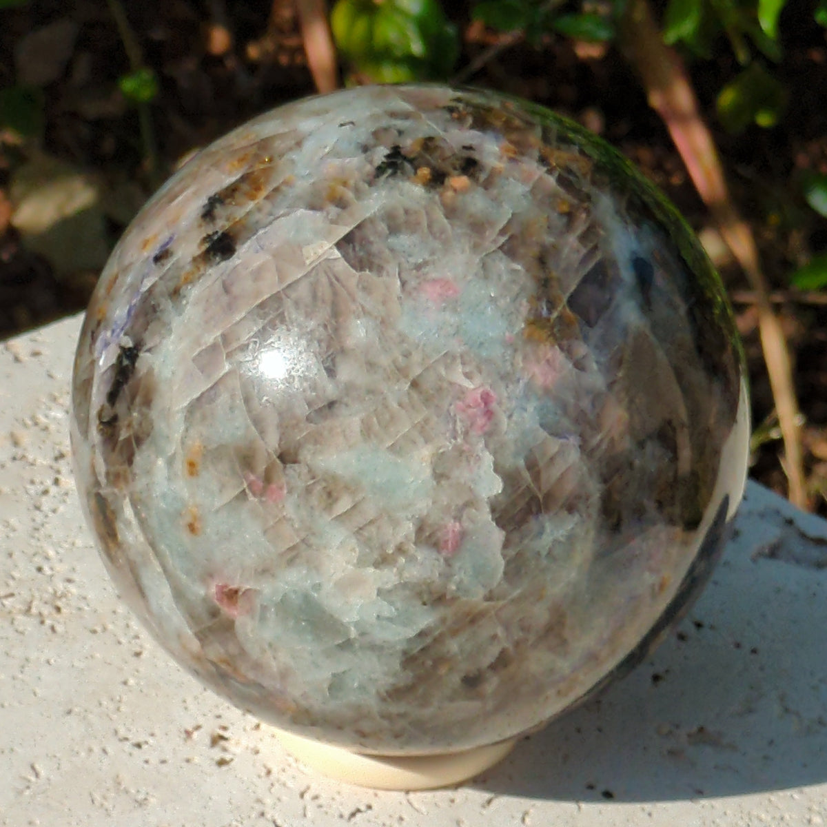 Lepidolite Mix - Large Sphere with Pink and Black Tourmaline, Smoky Quartz and Aquamarine (14cm) - 3.7kg