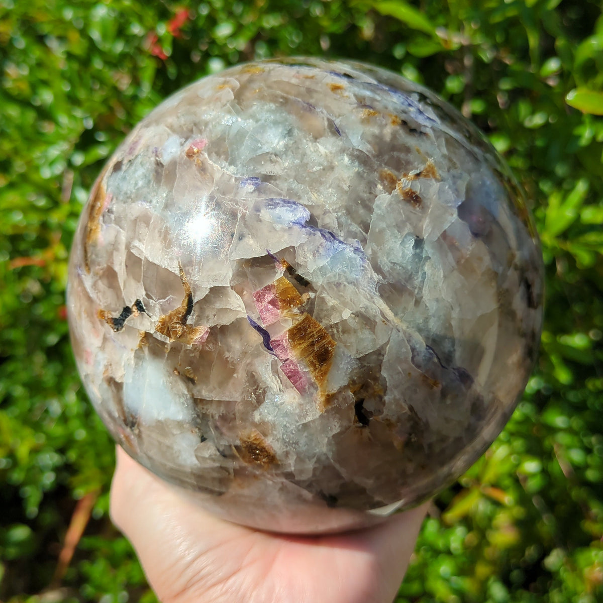 Lepidolite Mix - Large Sphere with Pink and Black Tourmaline, Smoky Quartz and Aquamarine (14cm) - 3.7kg