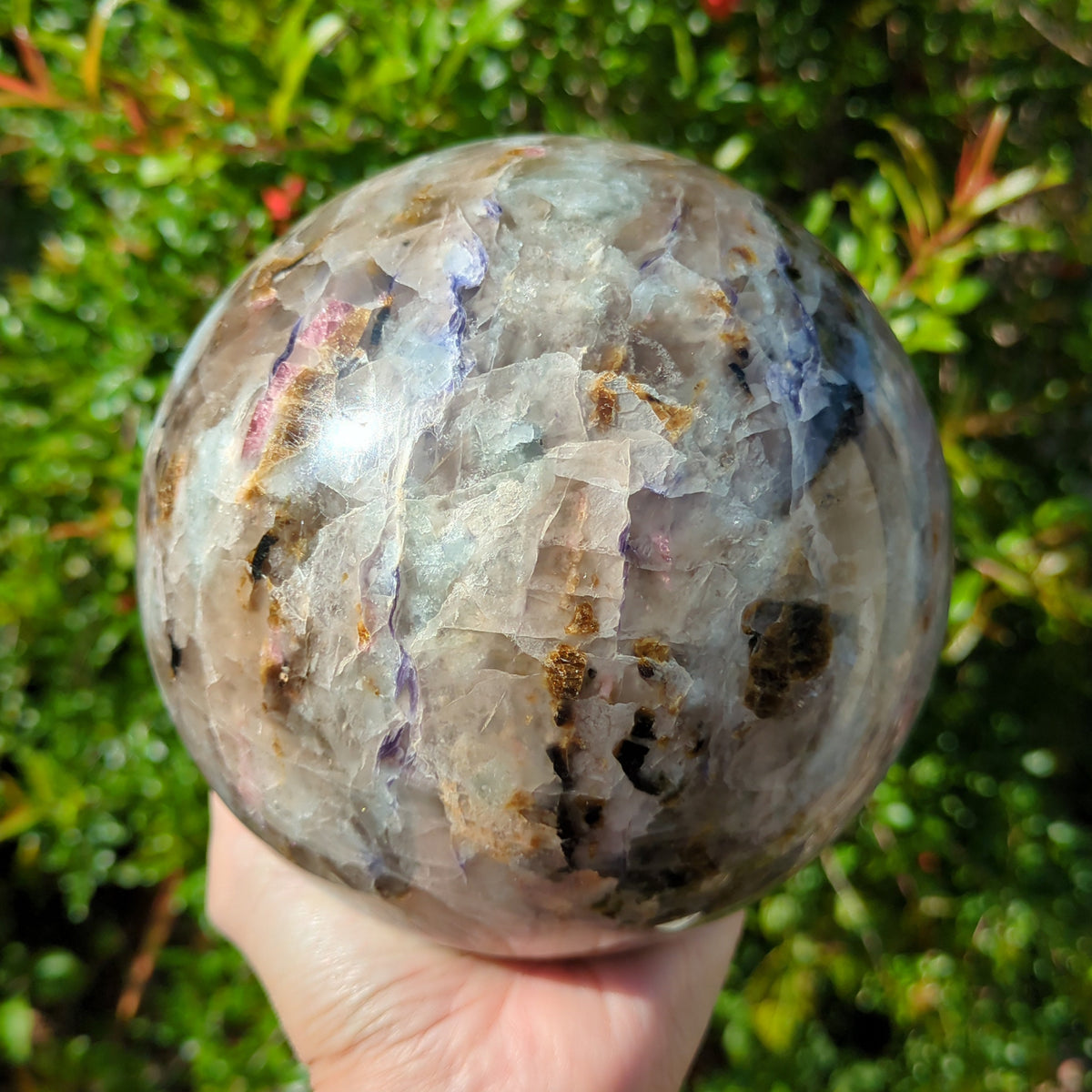 Lepidolite Mix - Large Sphere with Pink and Black Tourmaline, Smoky Quartz and Aquamarine (14cm) - 3.7kg
