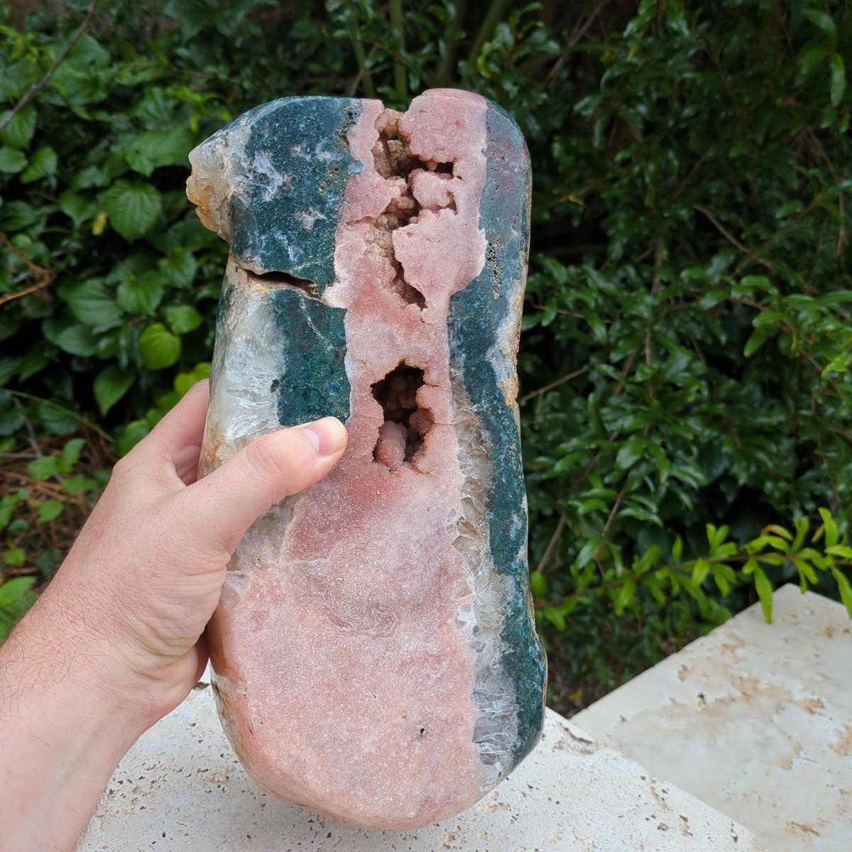 Pink Amethyst Slice with druzy cave and metal stand (Large - 40.6cm) - 4.495kg