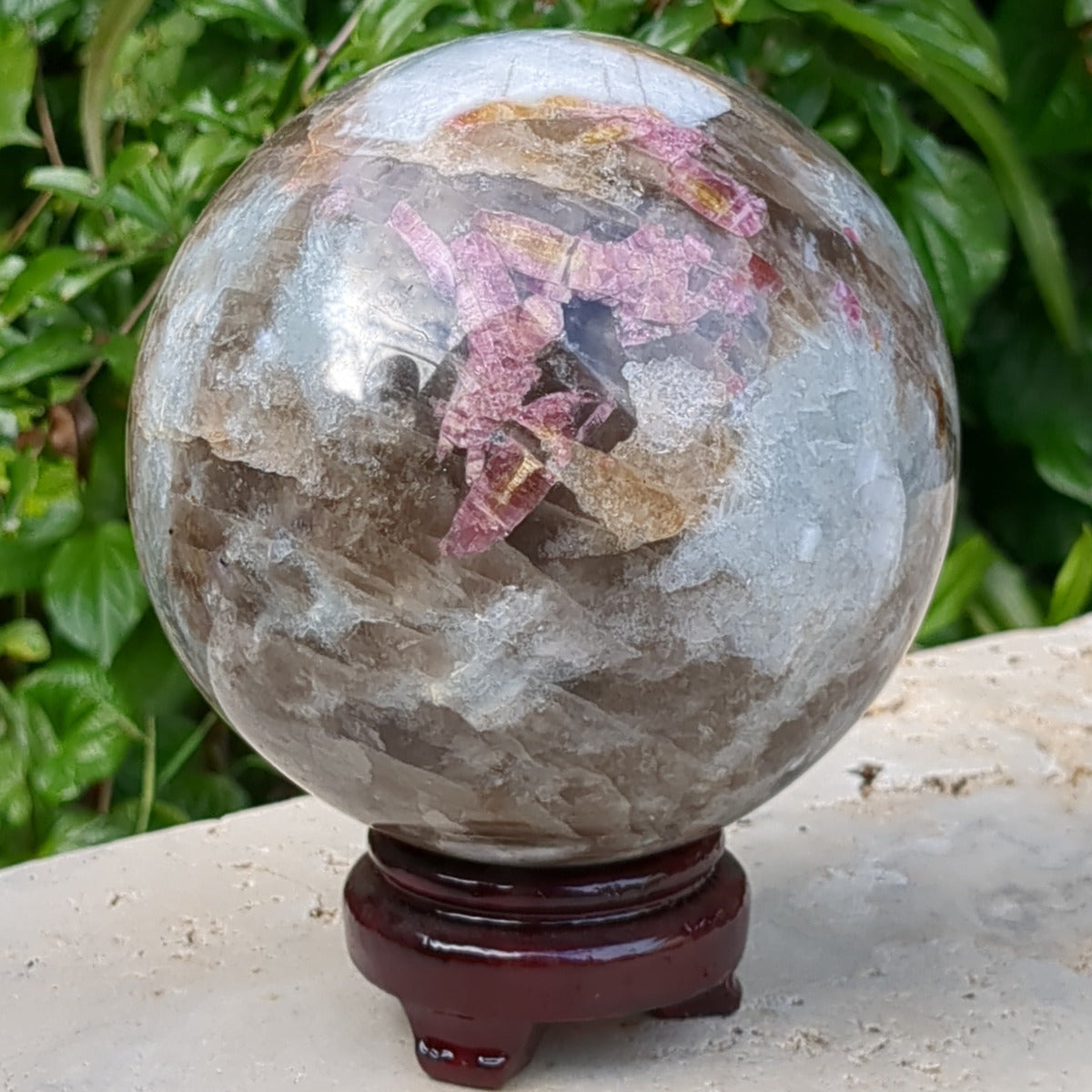 Lepidolite Mix - Large Sphere with Pink Tourmalime, Smoky Quartz and Aquamarine (13.6cm) - 3.4kg