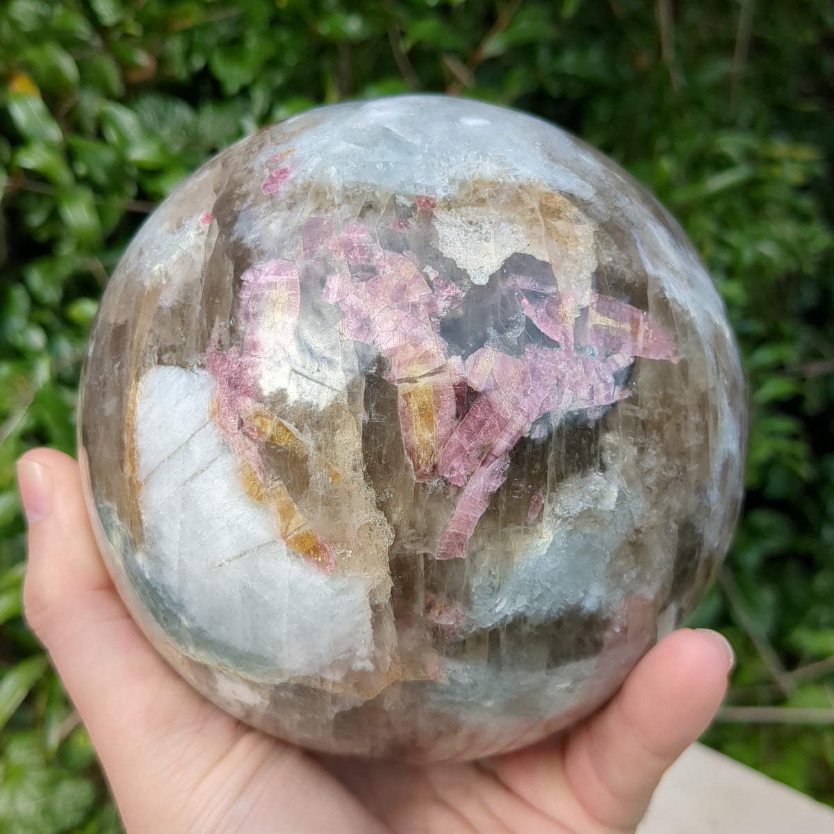 Lepidolite Mix - Large Sphere with Pink Tourmalime, Smoky Quartz and Aquamarine (13.6cm) - 3.4kg