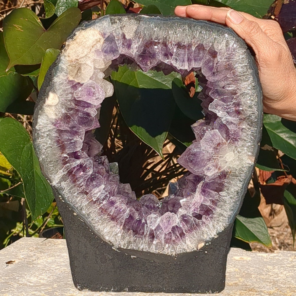 Amethyst Window Geode - Ring shape with calcite point (27.5cm) - 5.56kg from Green Door Living