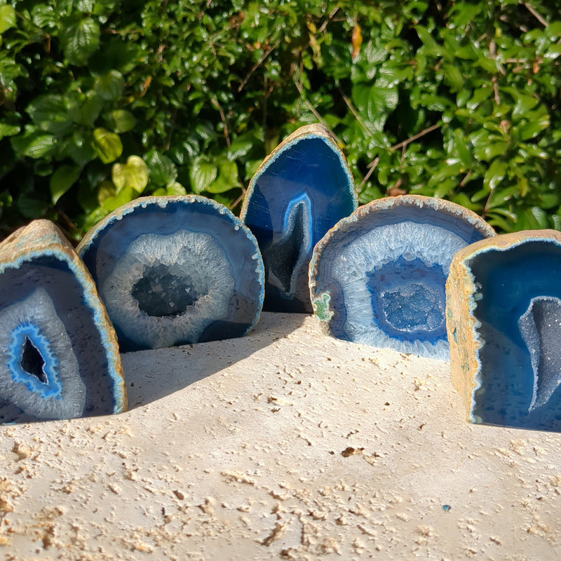 Coloured Agate Cave with Druzy - Blue (7-10cm) - 300-399g from Green Door Living