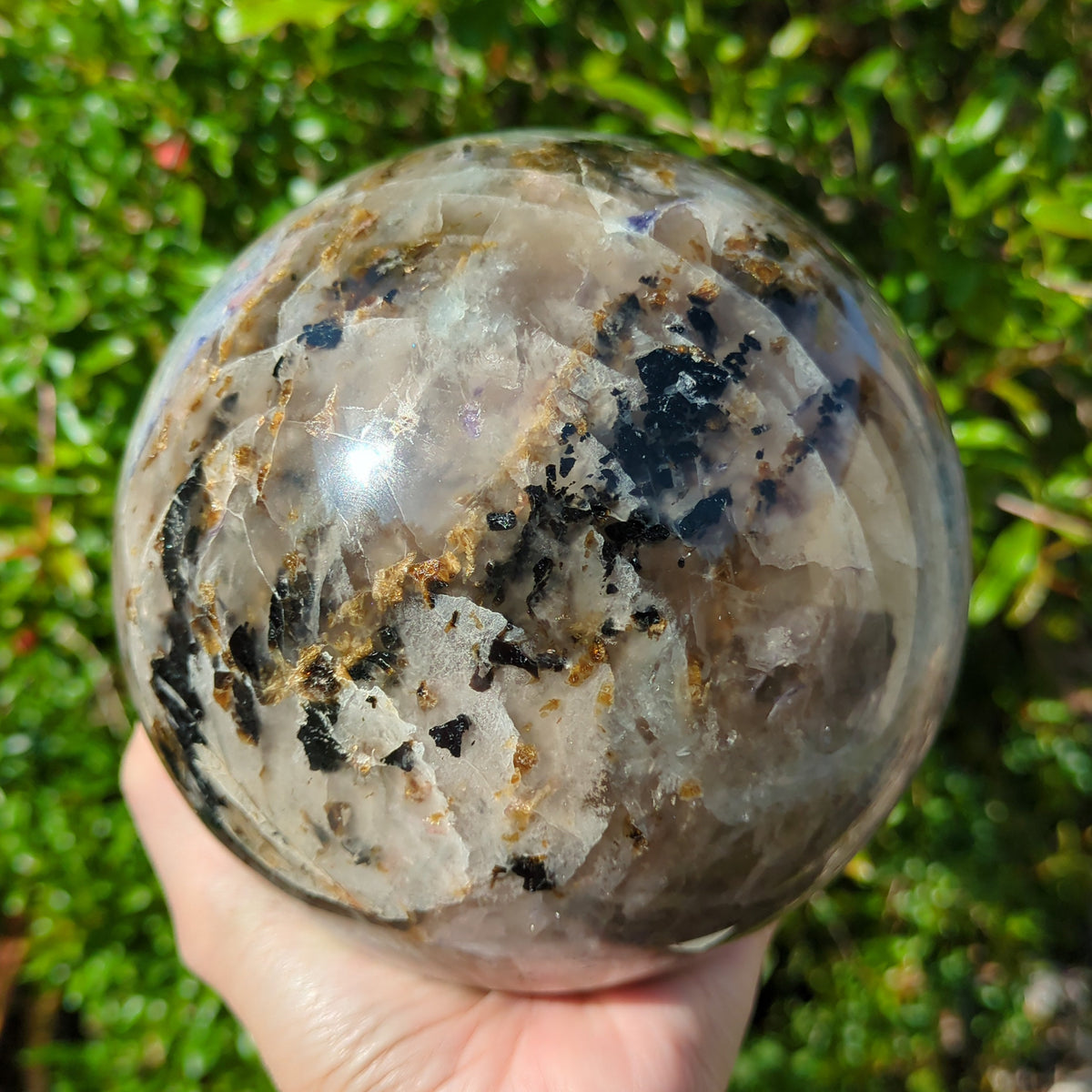 Lepidolite Mix - Large Sphere with Pink and Black Tourmaline, Smoky Quartz and Aquamarine (14cm) - 3.7kg