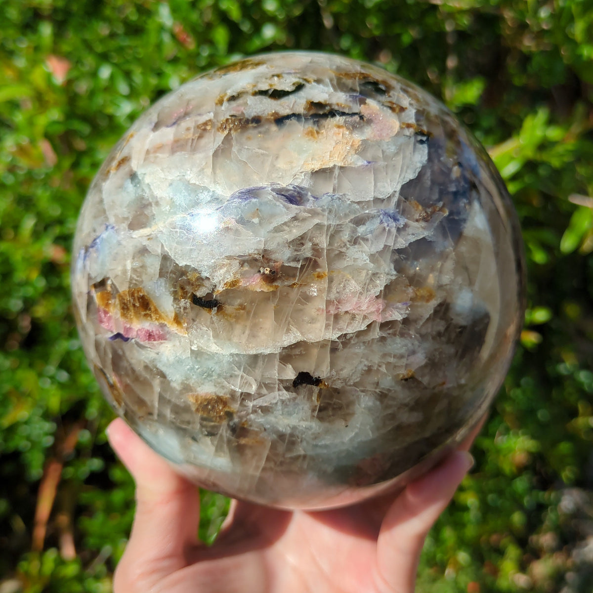 Lepidolite Mix - Large Sphere with Pink and Black Tourmaline, Smoky Quartz and Aquamarine (14cm) - 3.7kg