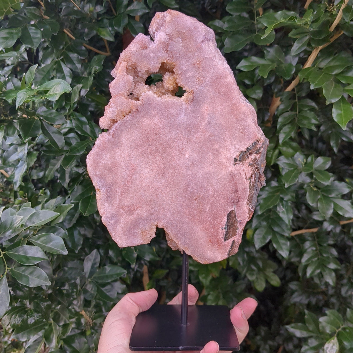Pink Amethyst Slice with druzy on metal stand (29.5cm) - 1.71kg from Green Door Living