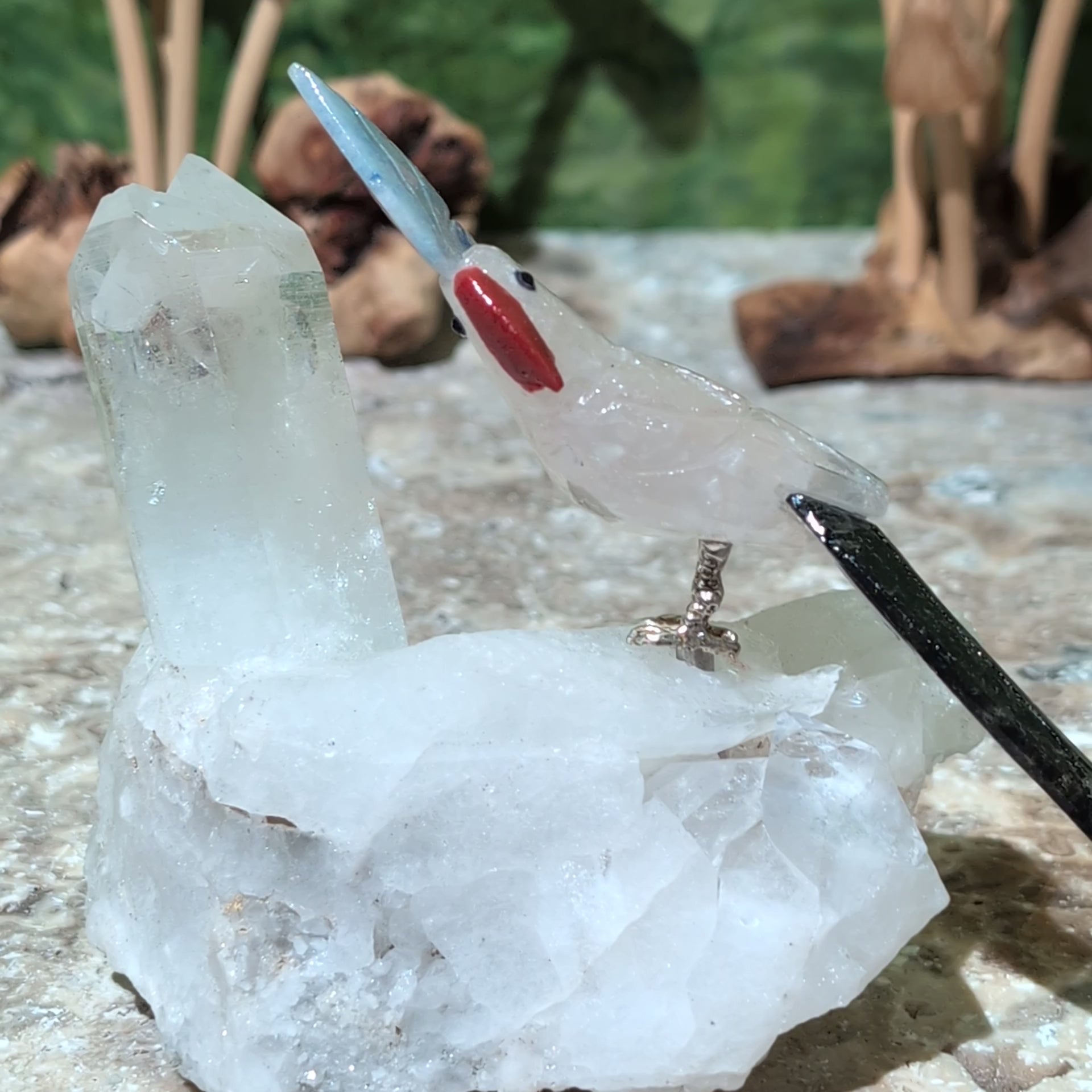 Clear Quartz Cluster with Bird (Rose Quartz Body) (10.6cm) - 428g from Green Door Living