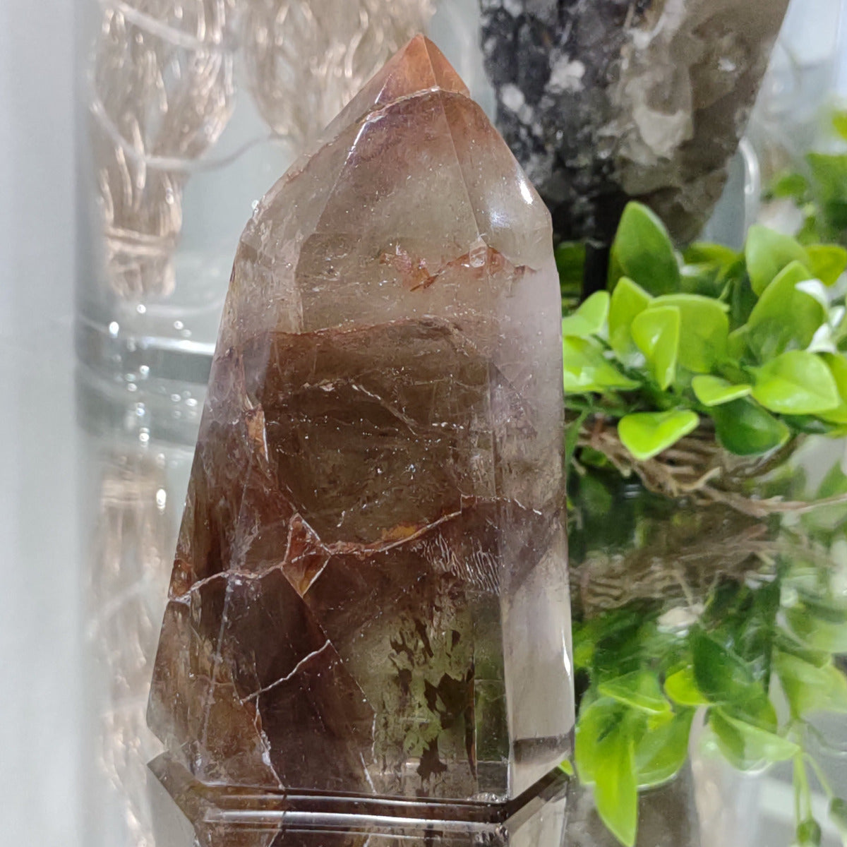 Fire Quartz Point - Semi-polished with Rainbows (11cm) - 348g (Reduced - Chip on side)