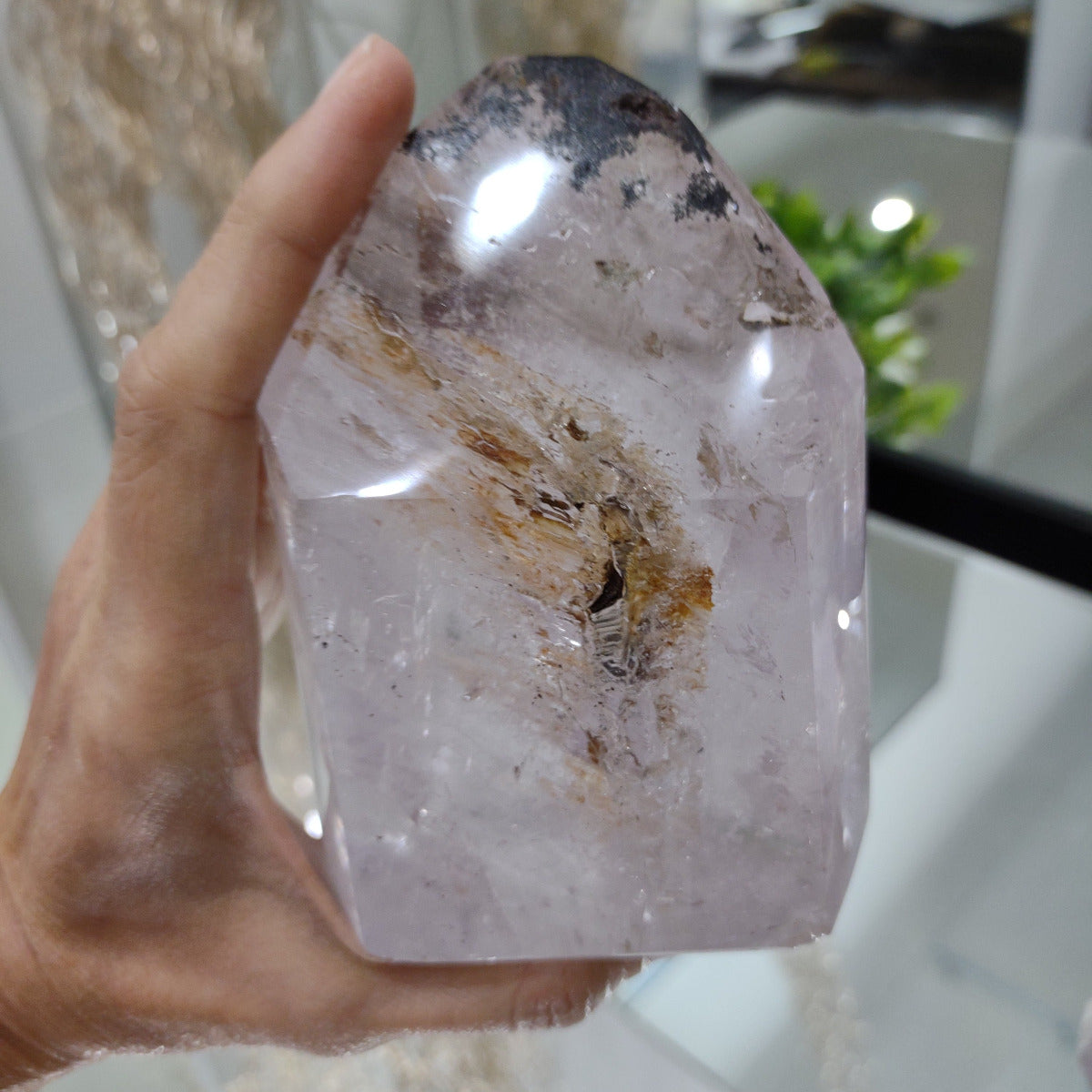 Inclusion Quartz Point with Tourmaline and Hematite (10.5cm) - 635g