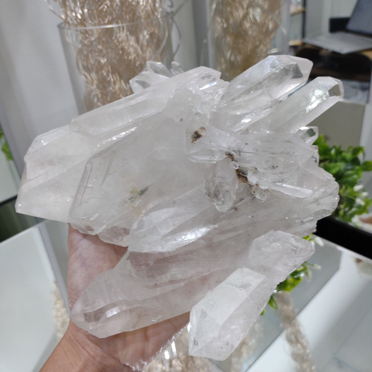 Clear Quartz Cluster with Rainbows and natural double terminated point (21cm) - 1.58kg from Green Door Living
