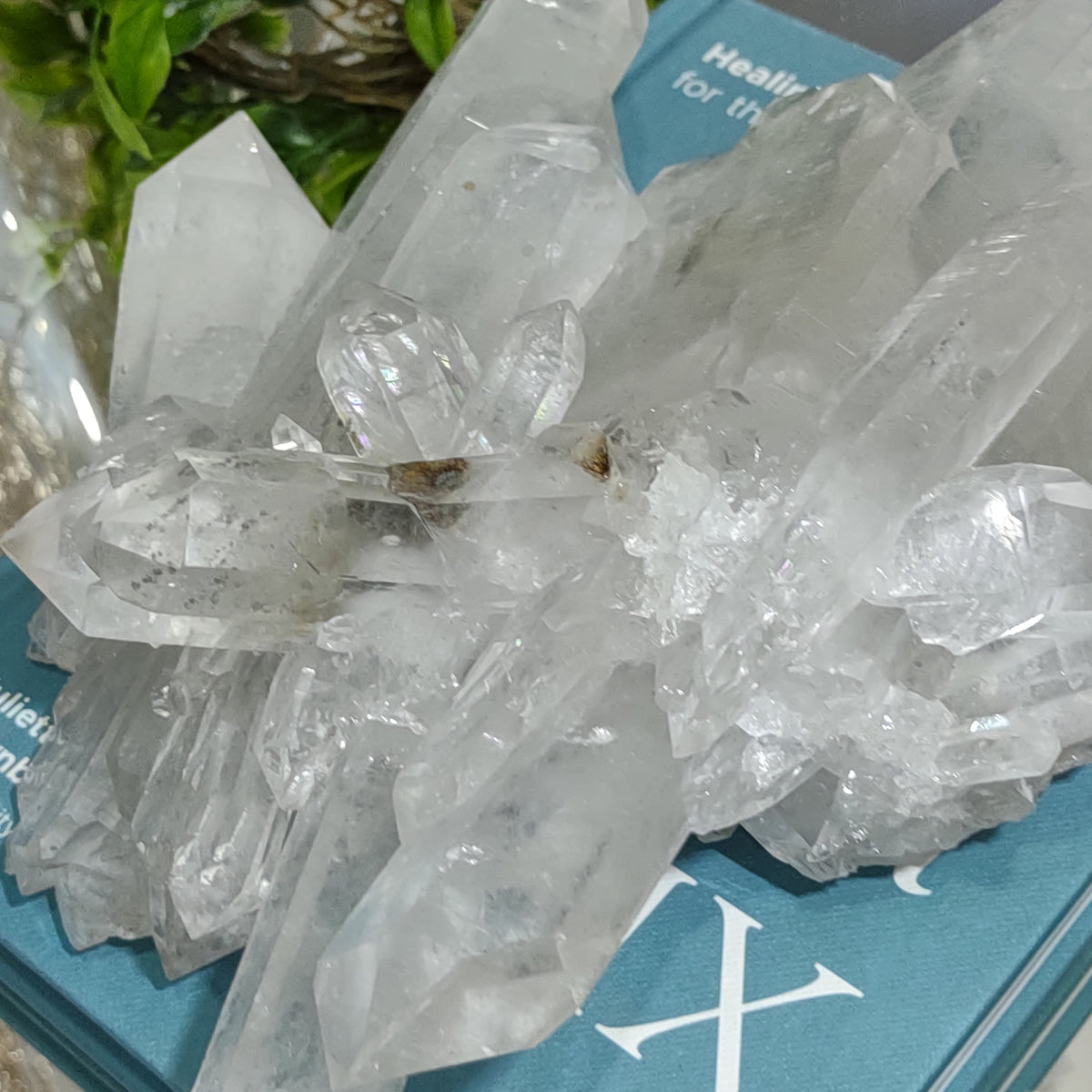 Clear Quartz Cluster with Rainbows and natural double terminated point (21cm) - 1.58kg from Green Door Living