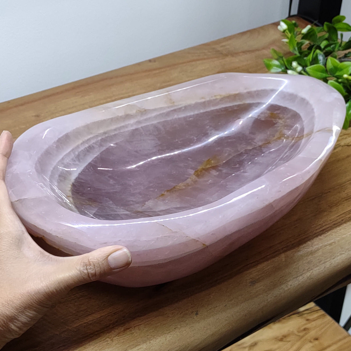 Rose Quartz Bowl (Large - 31cm) with hematite/golden healer and colour layers - 4.81kg