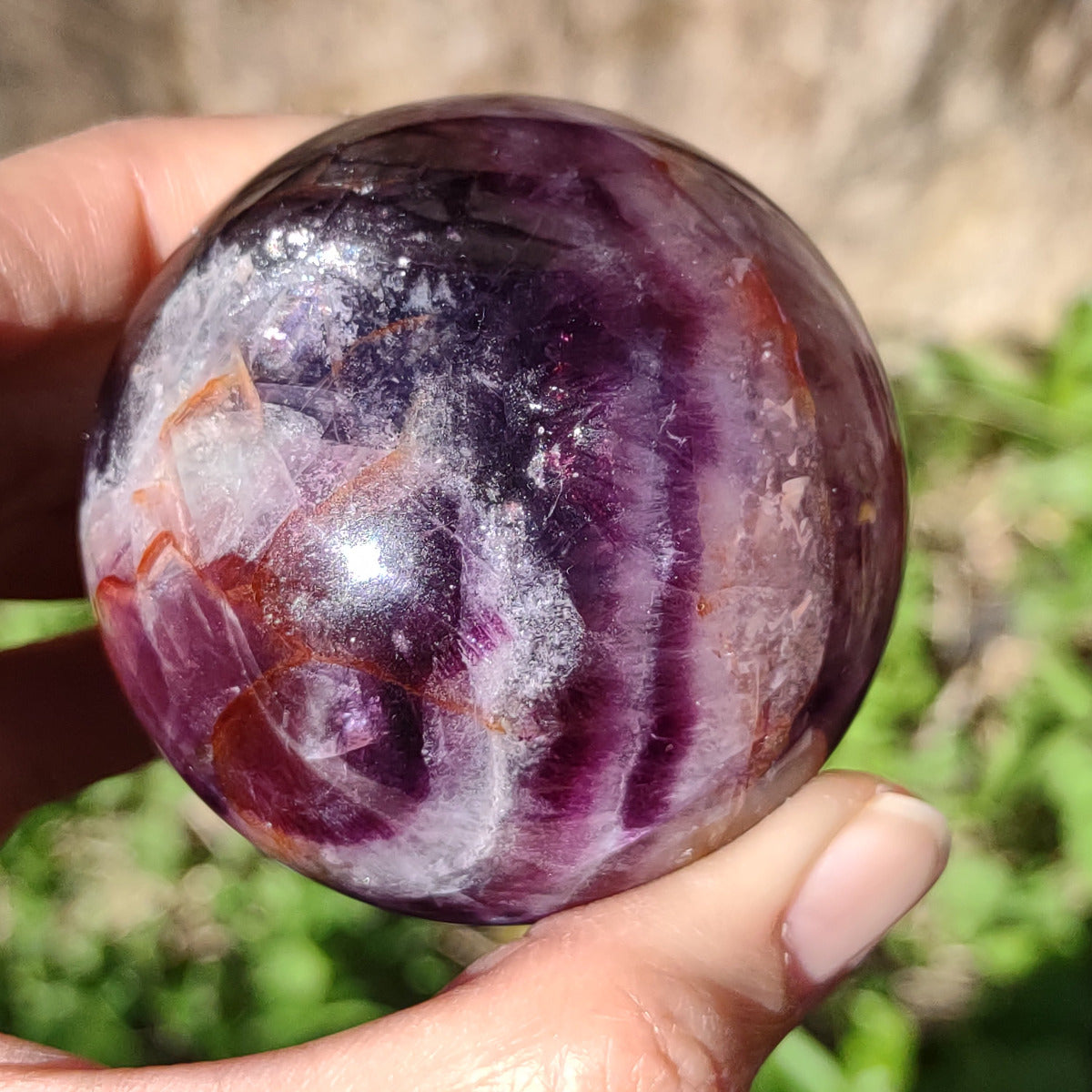 Rainbow Fluorite Sphere with lovely rainbow and shimmers (5.6cm) - 298g