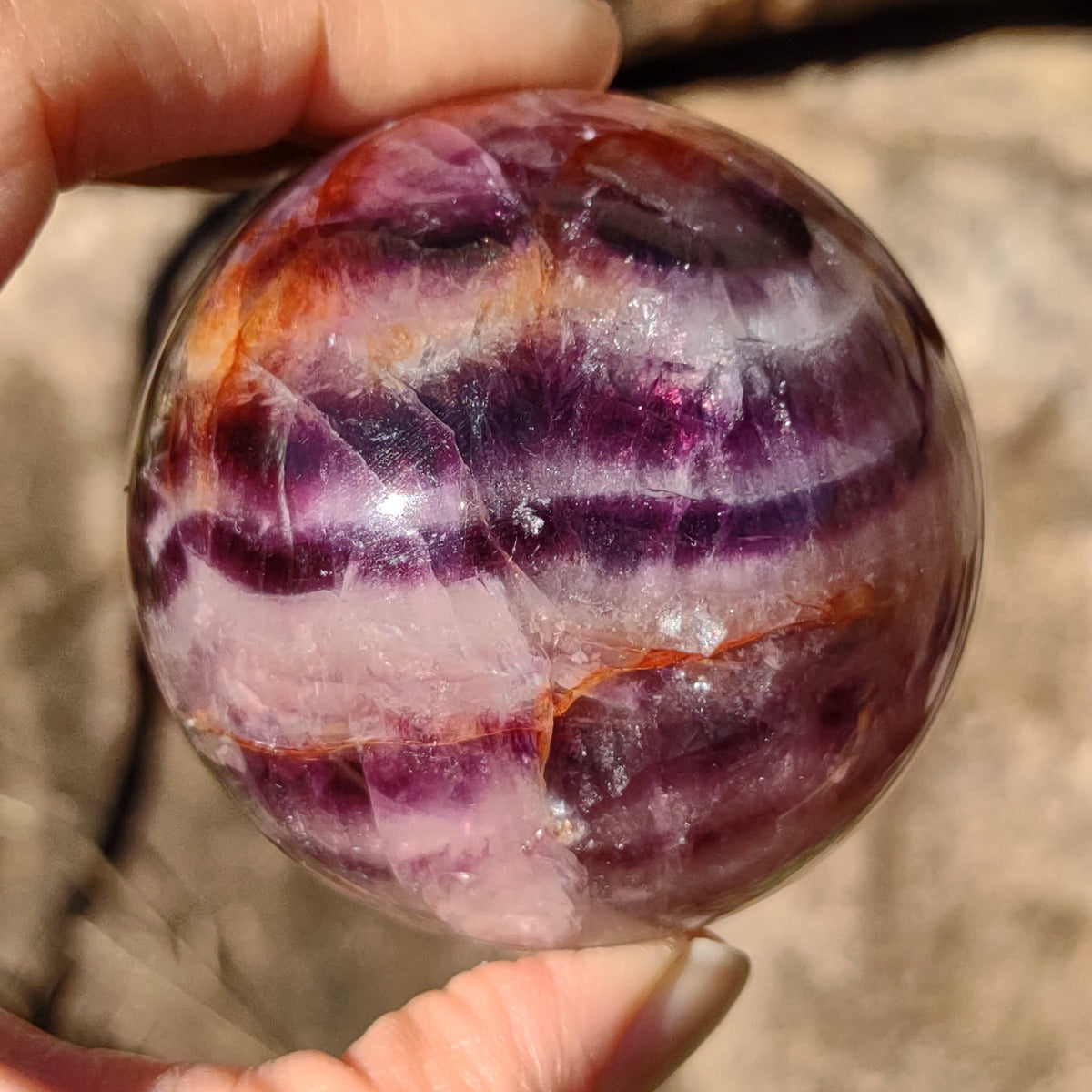 Rainbow Fluorite Sphere with lovely rainbow and shimmers (5.6cm) - 298g