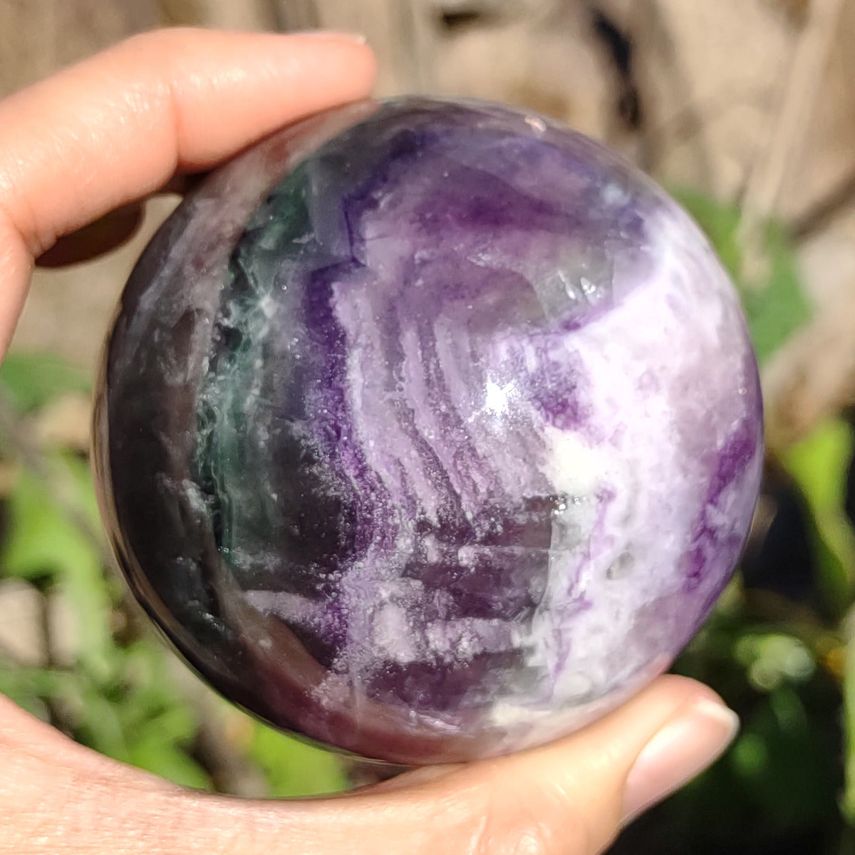 Rainbow Fluorite Sphere featuring Purple and Green (6.8cm) - 499g