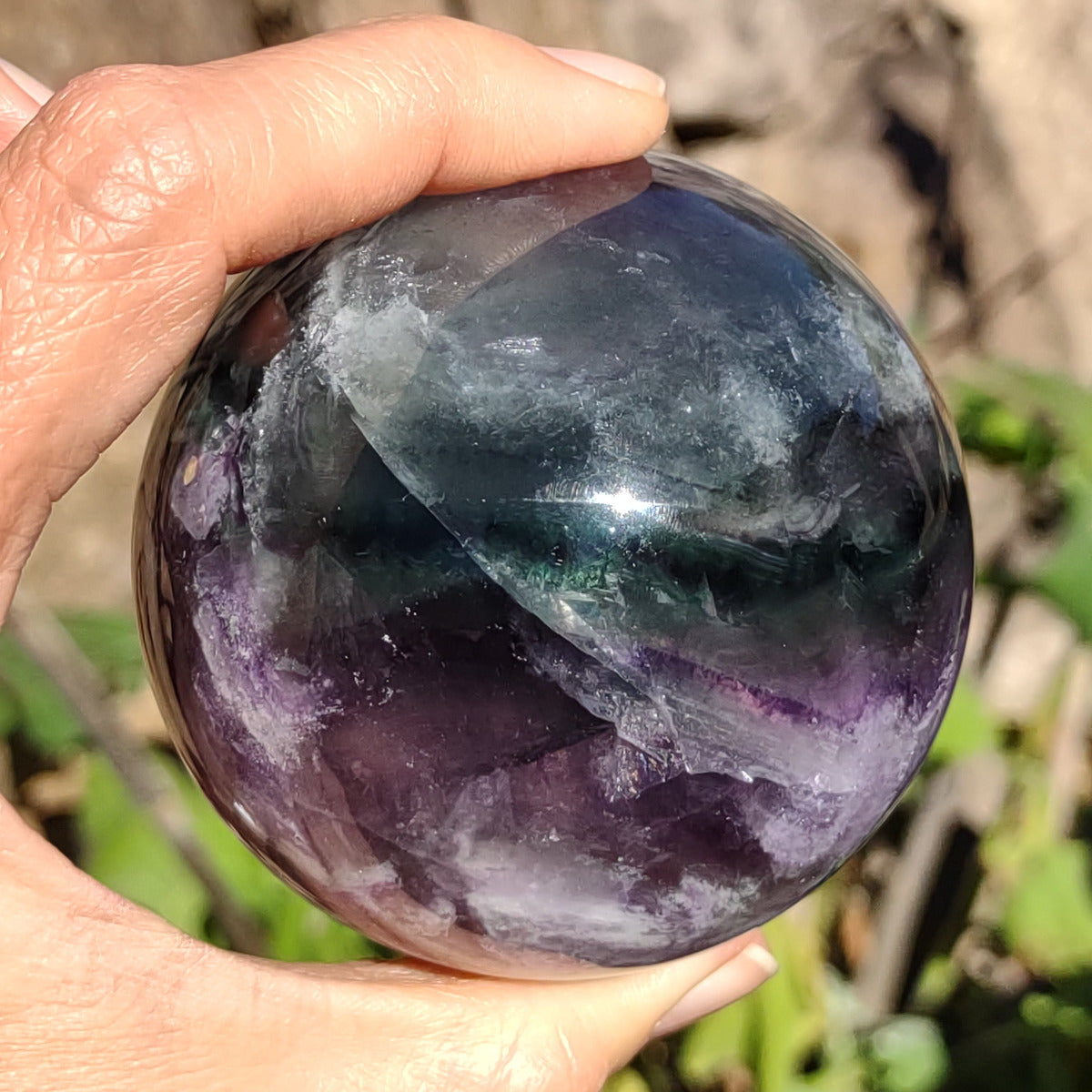 Rainbow Fluorite Sphere featuring Purple and Green (6.8cm) - 499g