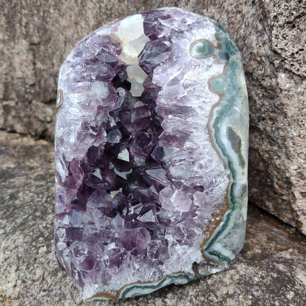 Amethyst Standing Cluster with Calcite and polished edges (12.8cm) - 2kg