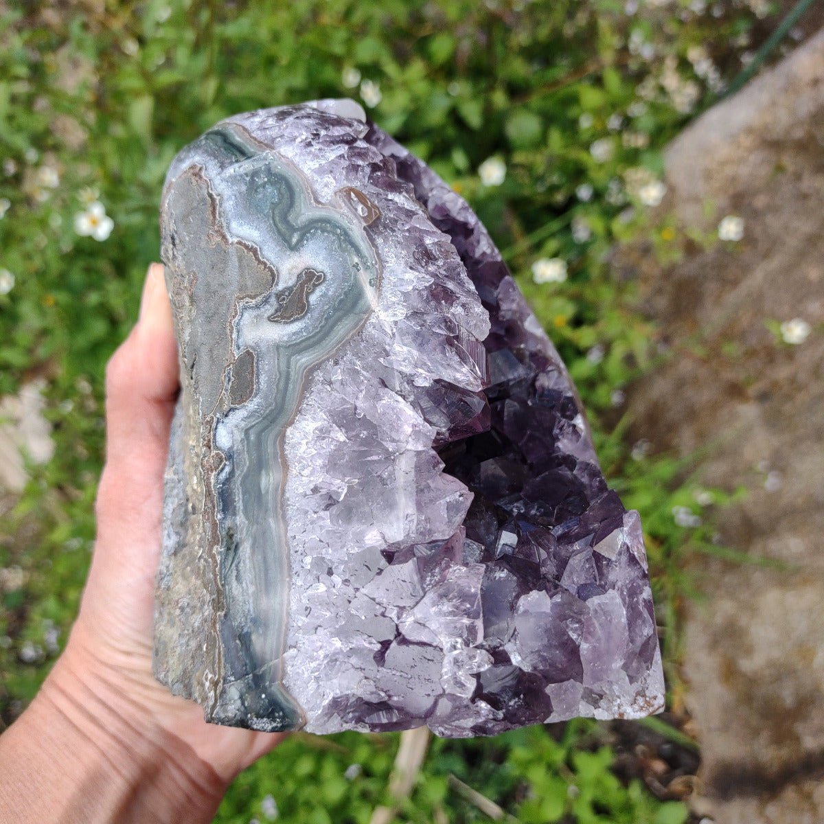 Amethyst Standing Cluster with Calcite and polished edges (12.8cm) - 2kg