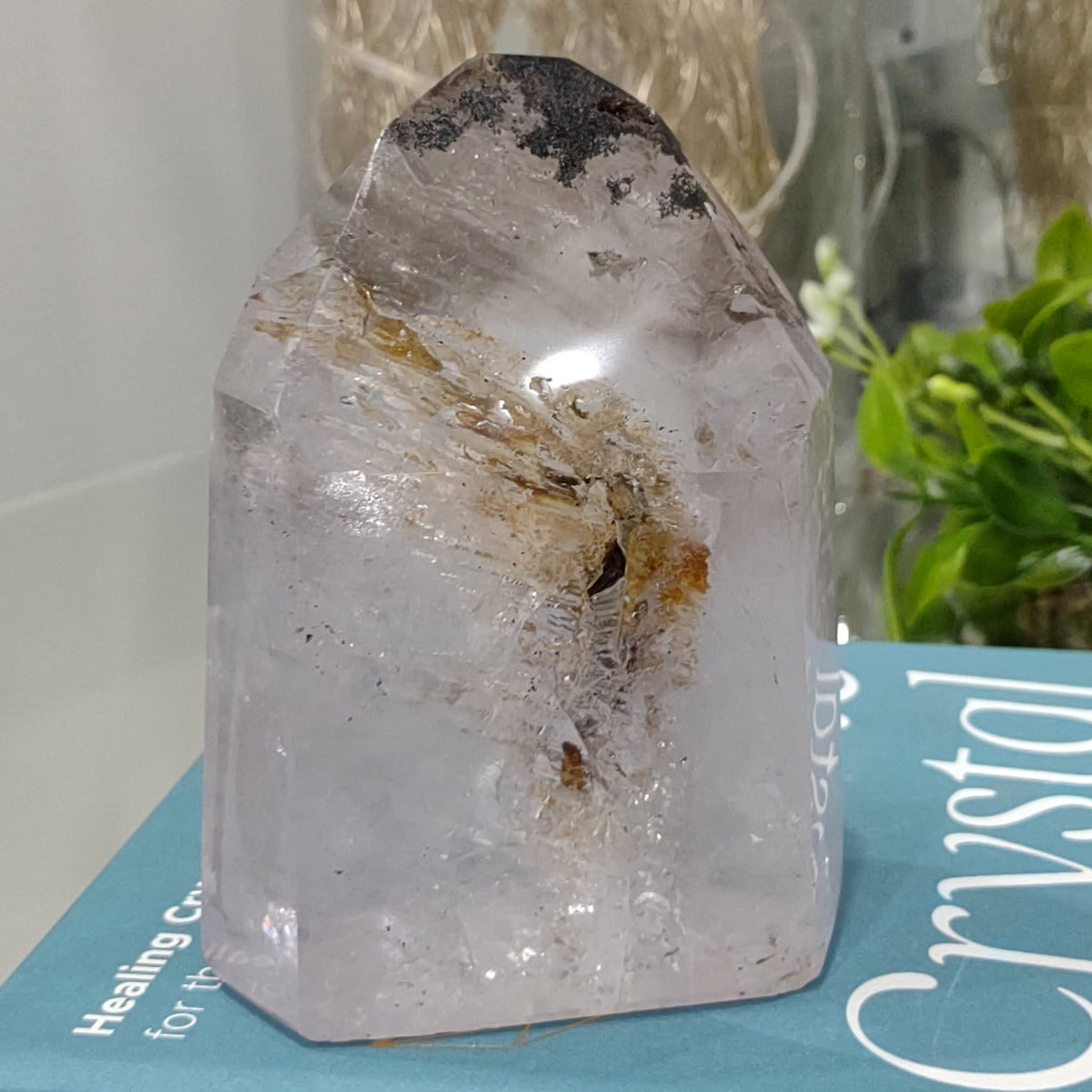 Inclusion Quartz Point with Tourmaline and Hematite (10.5cm) - 635g